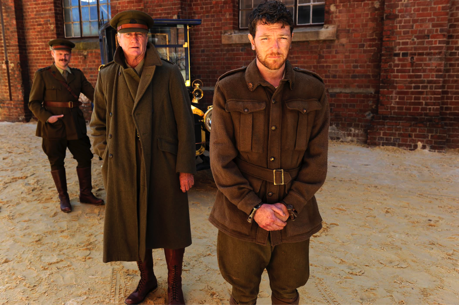 Bryan Brown and Dan Spielman during the shooting of the film An Accidental Soldier © Newton Films Australia 2016 and GoalPost Pictures 2016.